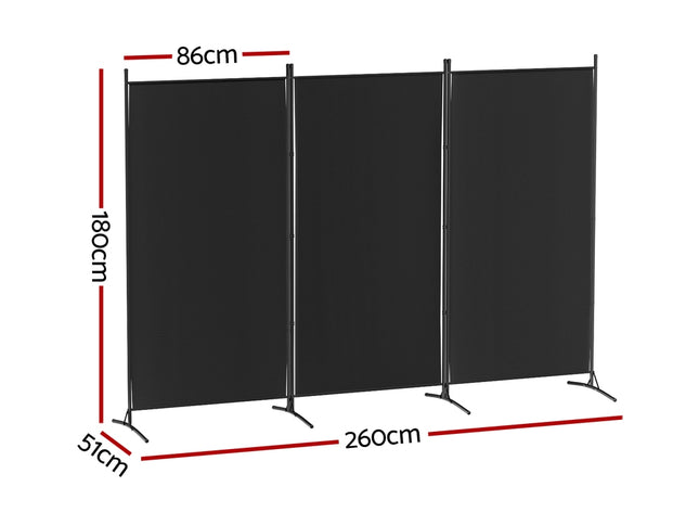 Artiss 3 Panel Room Divider Screen 260x180cm Fabric Black