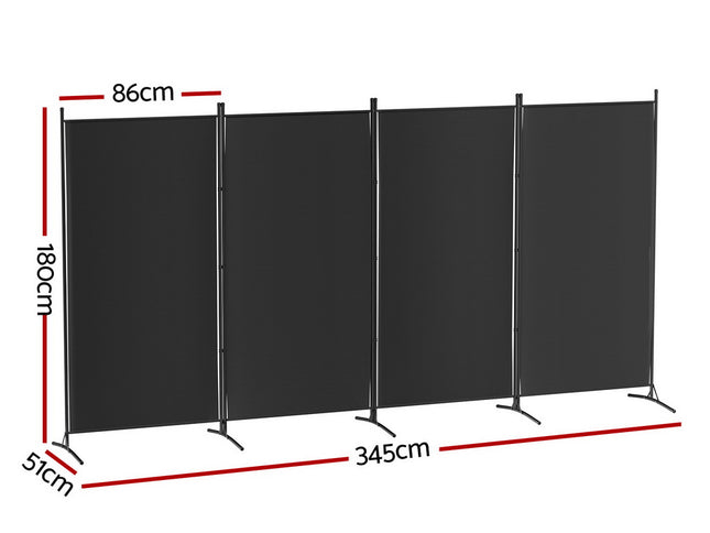 Artiss 4 Panel Room Divider Screen 345x180cm Fabric Black