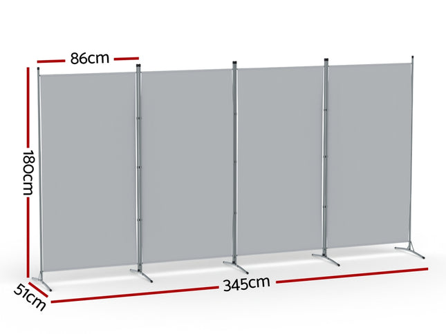 Artiss 4 Panel Room Divider Screen 345x180cm Fabric Grey