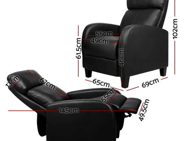 Artiss PU Leather Reclining Armchair - Black