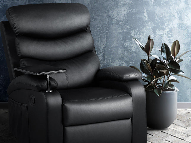 Artiss Recliner Chair Leather Black Tray Table Erika