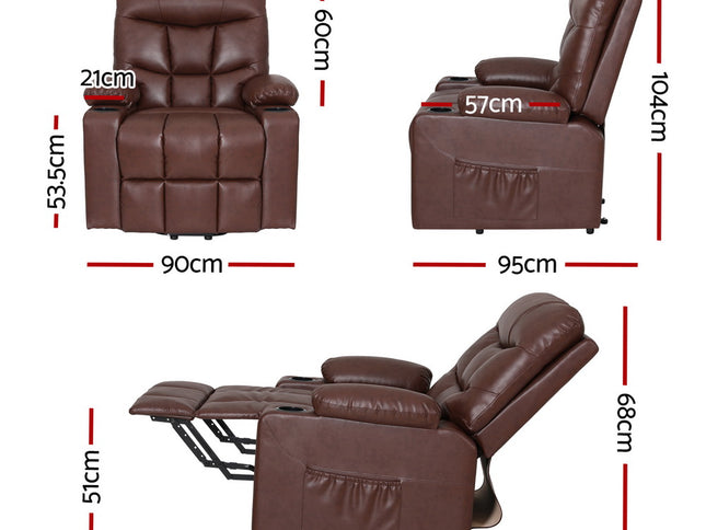 Artiss Recliner Chair Lift Assist Heated Massage Chair Leather Claude