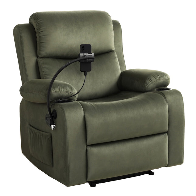 Artiss Recliner Chair Heated Massage Chair with Phone Holder Velvet