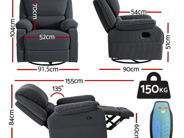 Artiss Rocking Recliner Chair 360 Swivel Massage Heated Reclining Chairs
