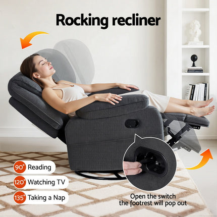 Artiss Rocking Recliner Chair 360 Swivel Massage Heated Reclining Chairs