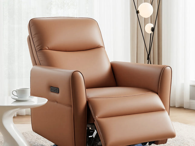 Artiss Swivel Recliner Chair Leather Rocking Reclining Sofa with Charging Ports LED Brown