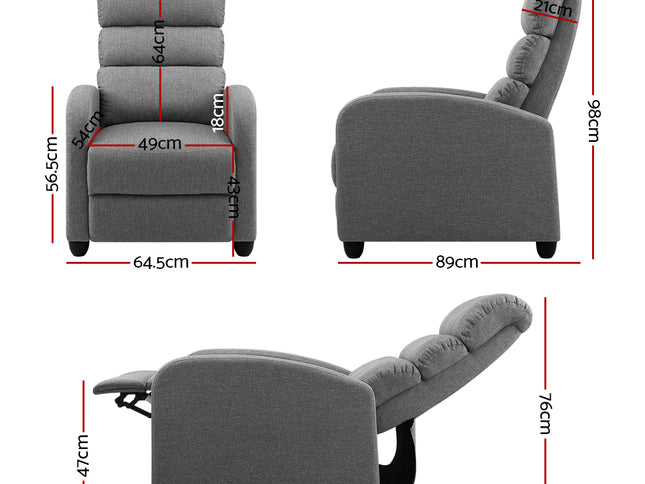 Artiss Recliner Armchair Grey Fabric Bolivia