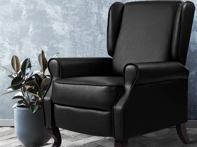 Artiss Recliner Armchair Black Faux Leather Domini