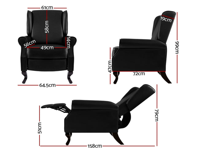 Artiss Recliner Armchair Black Faux Leather Domini