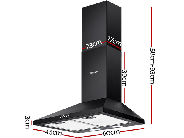 Devanti 600mm Range Hood 60cm Rangehood Black