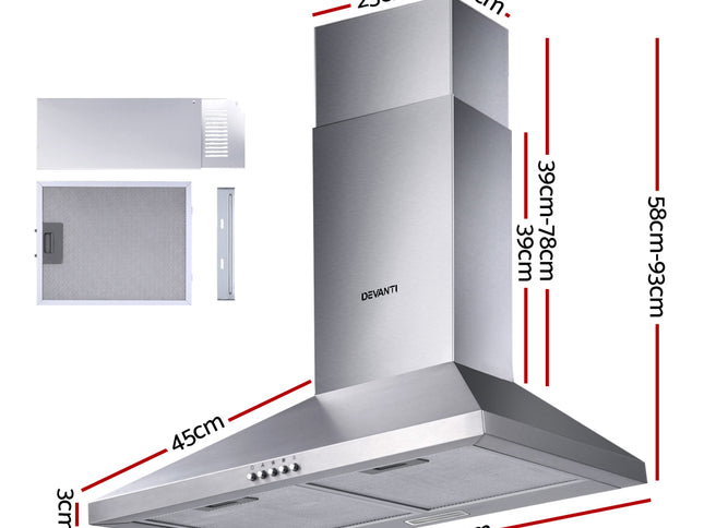 Devanti 600mm Range Hood 60cm Rangehood Stainless Steel
