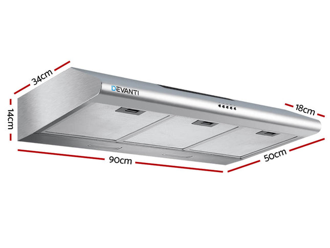 Devanti 900mm Range Hood 90cm Rangehood Stainless Steel