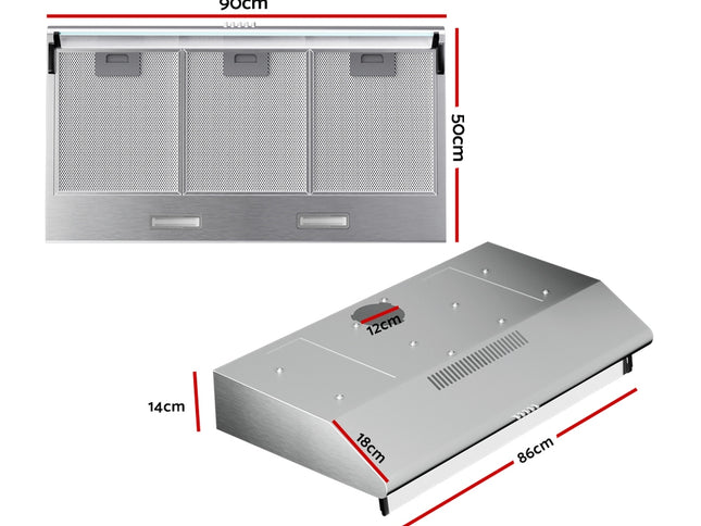 Devanti 900mm Range Hood 90cm Rangehood Stainless Steel
