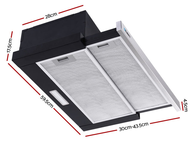 Devanti 600mm Range Hood 60cm Slide out Rangehood Stainless Steel