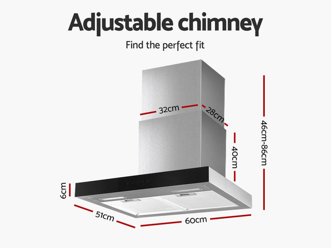 Devanti 600mm Range Hood 60cm Rangehood Glass Stainless Steel