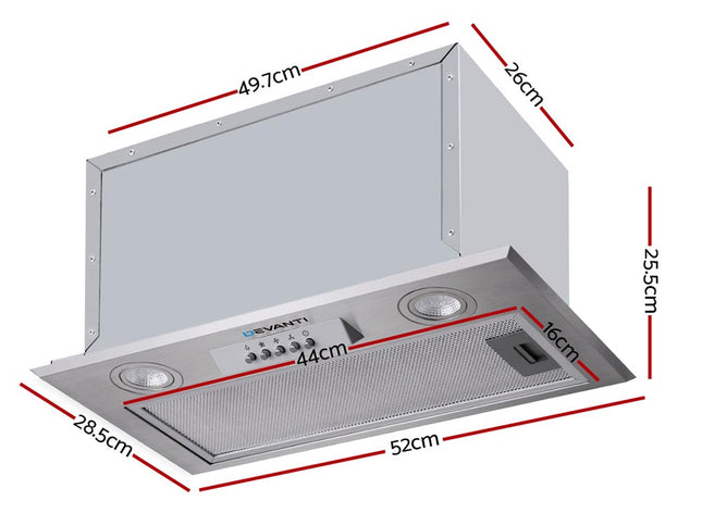 Devanti 520mm Range Hood 52cm Rangehood Stainless Steel