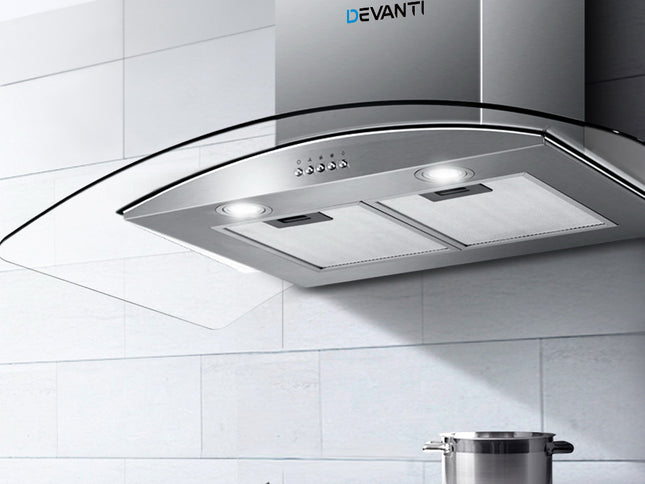 Devanti 900mm Range Hood 90cm Rangehood Glass Canopy