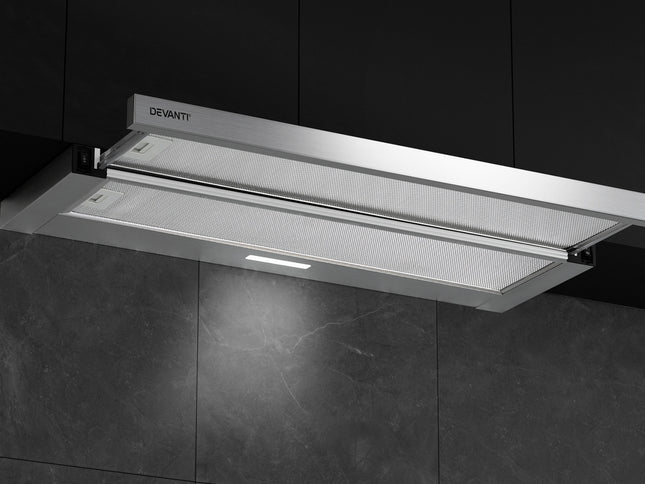 Devanti 900mm Range Hood 90cm Slide out Rangehood Stainless Steel