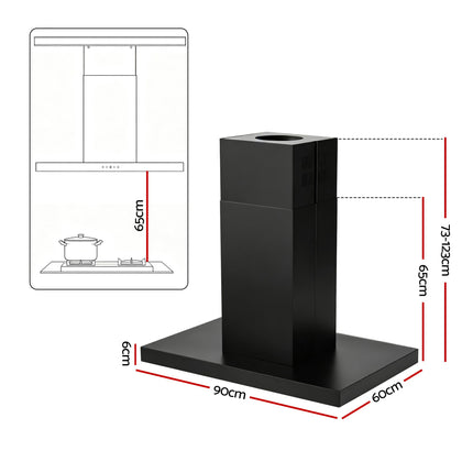 Devanti 90cm Island Rangehood Ceiling-Mounted 3-Speed Touch Control LED Black