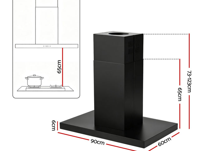 Devanti 90cm Island Rangehood Ceiling-Mounted 3-Speed Touch Control LED Black