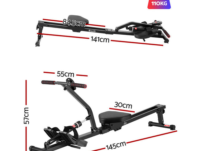 Everfit Hydraulic Rowing Machine Rower 12 Levels Resistance Exercise Fitness Gym Cardio