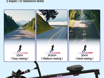 Everfit Hydraulic Rowing Machine Rower 12 Levels Resistance Exercise Fitness Gym Cardio