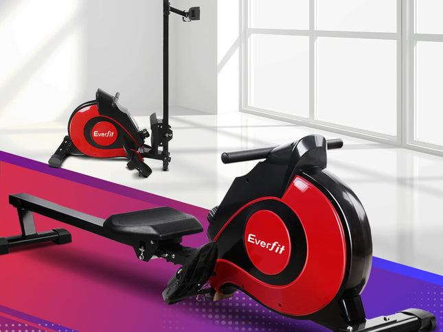 Everfit Rowing Machine Rower Magnetic Resistance Exercise Gym Home Cardio Red