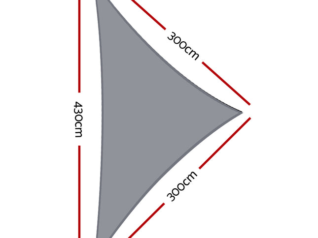 Instahut Shade Sail 3x3x4.3m Triangle 280GSM 98% Grey Shade Cloth