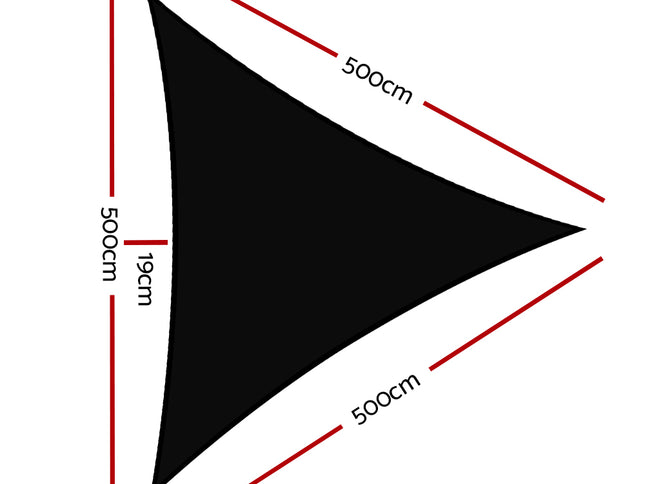 Instahut Shade Sail 5x5x5m Triangle 280GSM 98% Black Shade Cloth