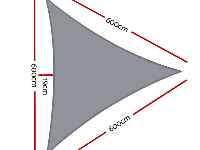 Instahut Shade Sail 6x6x6m Triangle 280GSM 98% Grey Shade Cloth