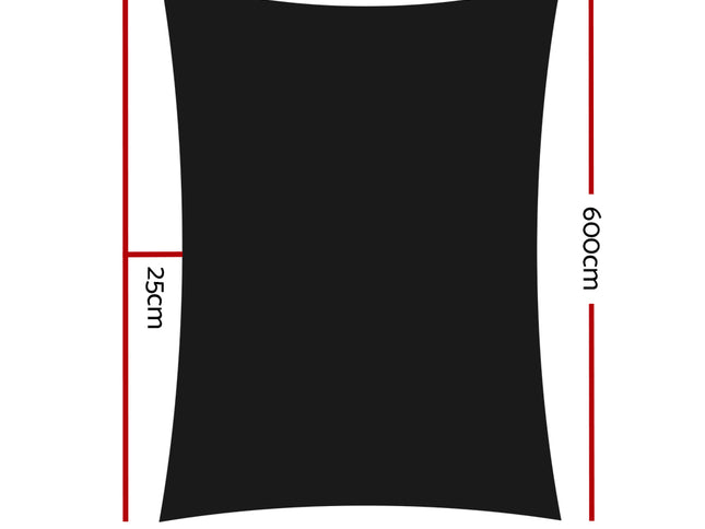 Instahut Shade Sail 4x6m Rectangle 280GSM 98% Black Shade Cloth