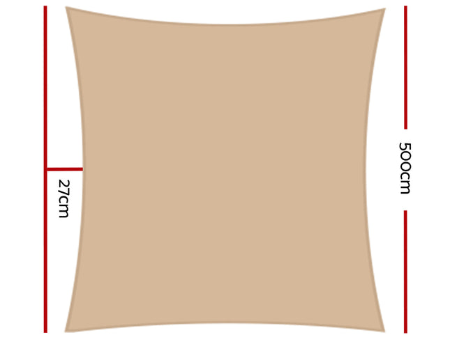 Instahut Shade Sail 5x5m Square 280GSM 98% Sand Shade Cloth