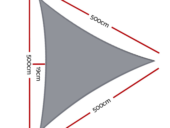 Instahut Shade Sail 5x5x5m Triangle 280GSM 98% Grey Shade Cloth