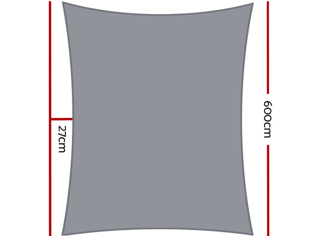 Instahut Shade Sail 5x6m Rectangle 280GSM 98% Grey Shade Cloth