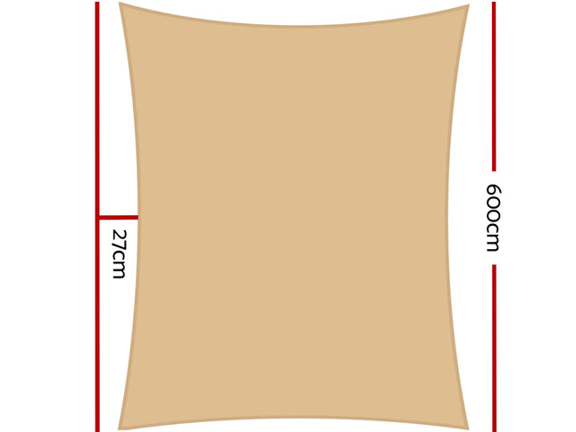Instahut Shade Sail 5x6m Rectangle 280GSM 98% Sand Shade Cloth