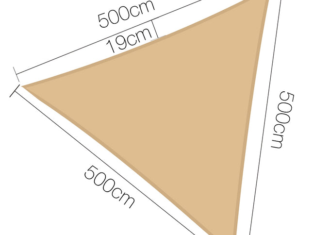 Instahut Shade Sail 5x5x5m Triangle 185GSM 95% Sand Shade Cloth