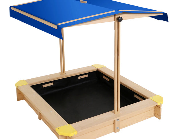 Keezi Kids Sandpit Wooden Sandbox Sand Pit with Canopy Bench Seat Toys 101cm