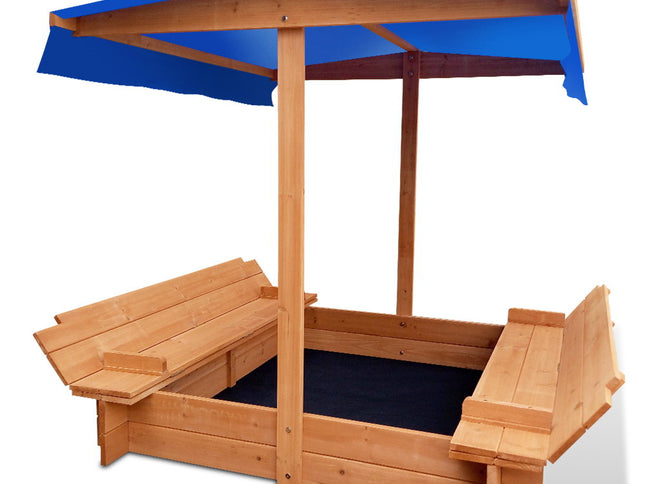 Keezi Kids Sandpit Wooden Sandbox Sand Pit with Canopy Foldable Seat Toys 120cm