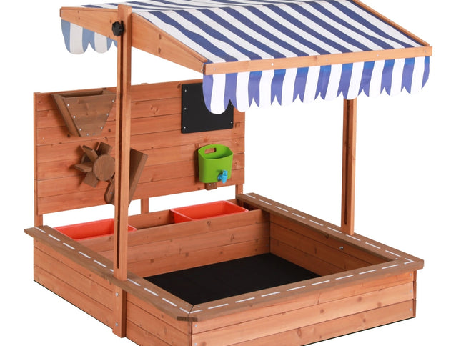 Keezi Kids Sandpit Wooden Canopy Sandbox With Cover Funnel Outdoor Toys 110cm