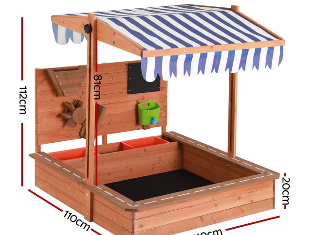 Keezi Kids Sandpit Wooden Canopy Sandbox With Cover Funnel Outdoor Toys 110cm