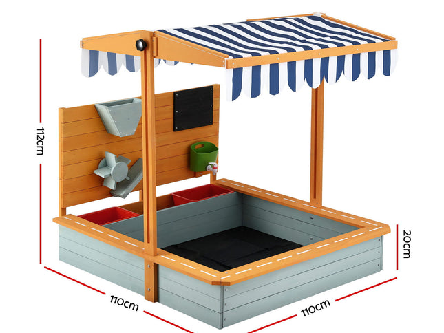 Keezi Kids Sandpit Wooden Canopy Sandbox With Cover Funnel Outdoor Toys 110cm Green