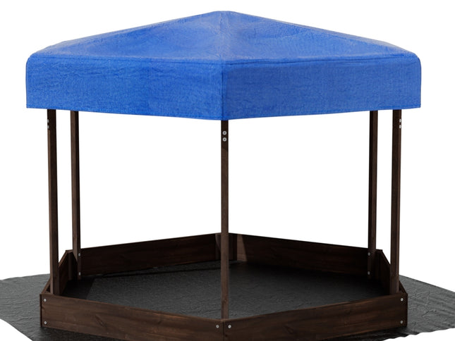 Keezi Kids Sandpit Wooden Hexagon Sand Pit with Canopy Outdoor Beach Toys 182cm