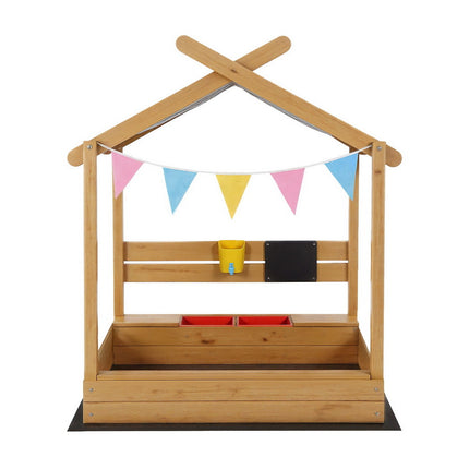 Keezi Kids Sandpit Wooden Sandbox Sand Pit with Canopy 146cm