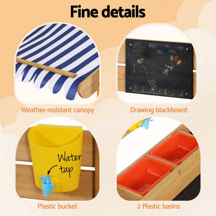 Keezi Kids Sandpit Wooden Sandbox Sand Pit with Canopy 146cm