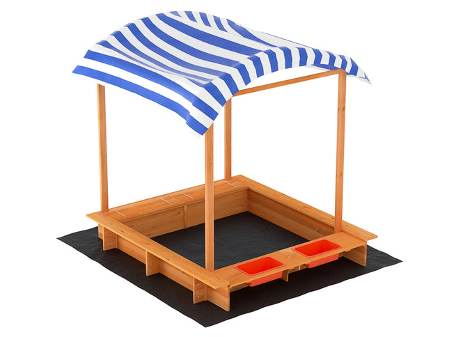 Keezi Kids Toys Sandpit Wooden Sandbox Sand Pit with Canopy 146cm