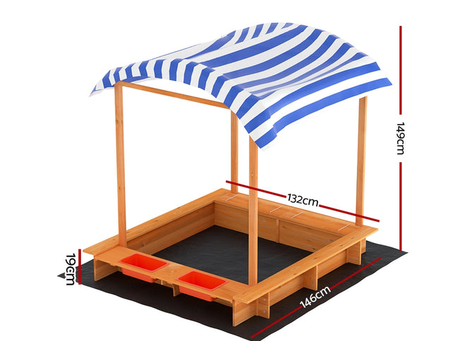Keezi Kids Toys Sandpit Wooden Sandbox Sand Pit with Canopy 146cm