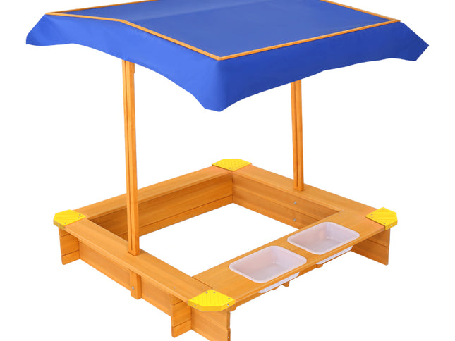 Keezi Kids Sandpit Wooden Sandbox Sand Pit with Canopy 103cm