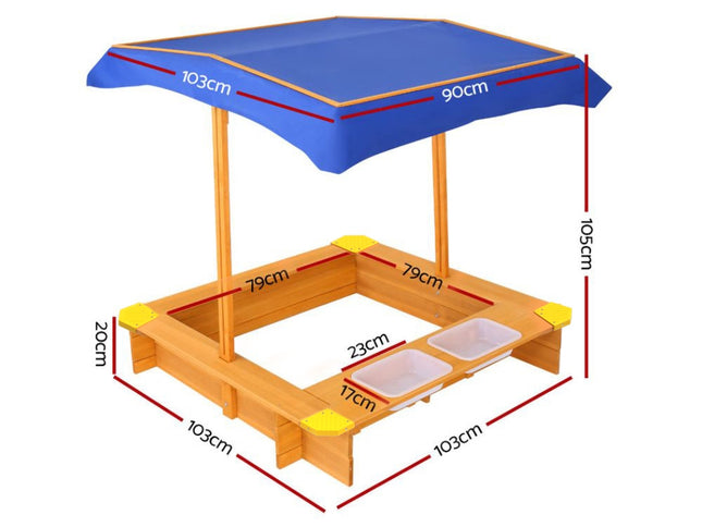 Keezi Kids Sandpit Wooden Sandbox Sand Pit with Canopy 103cm
