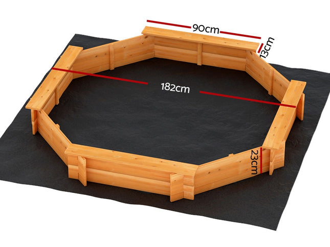 Keezi Kids Sandpit Wooden Round Sand Pit with Cover Bench Seat Beach Toys 182cm
