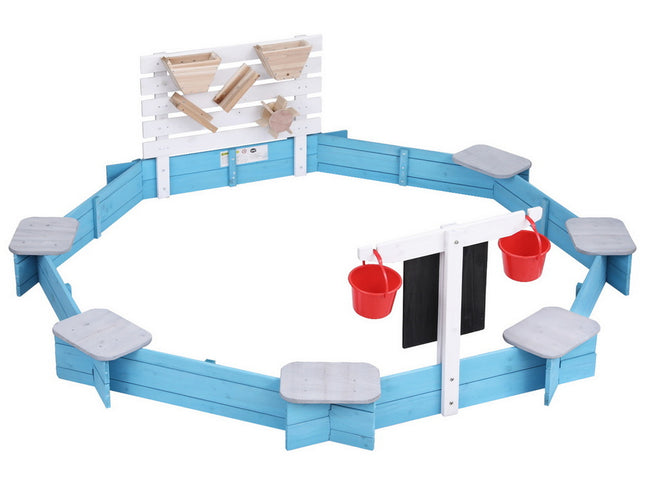 Keezi Kids Sandpit Wooden Round Sand Pit with Cover Funnel Bench Seat Beach Toys 215cm